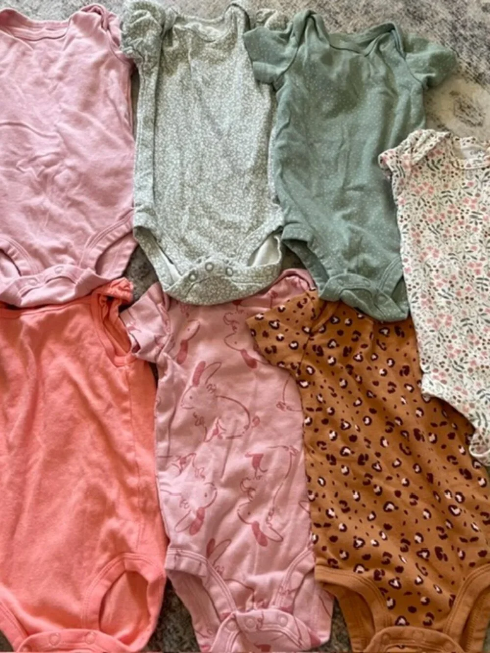 Lot of 7 Carter's Short Sleeve Bodysuits Baby Girl Size 3-6 Month Floral Pink